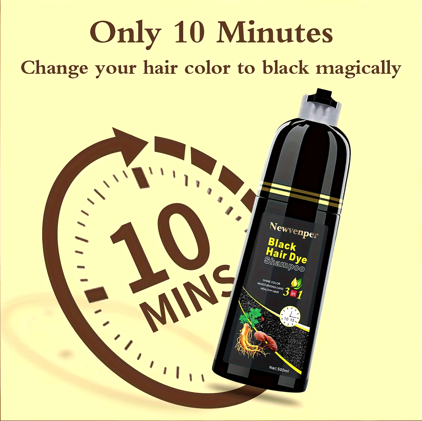 NEWVENPER Coloring in Minutes Natural and Long Lasting Color Hair Dye Shampoo for Men and Women 500ML/14.9 Fl.Oz