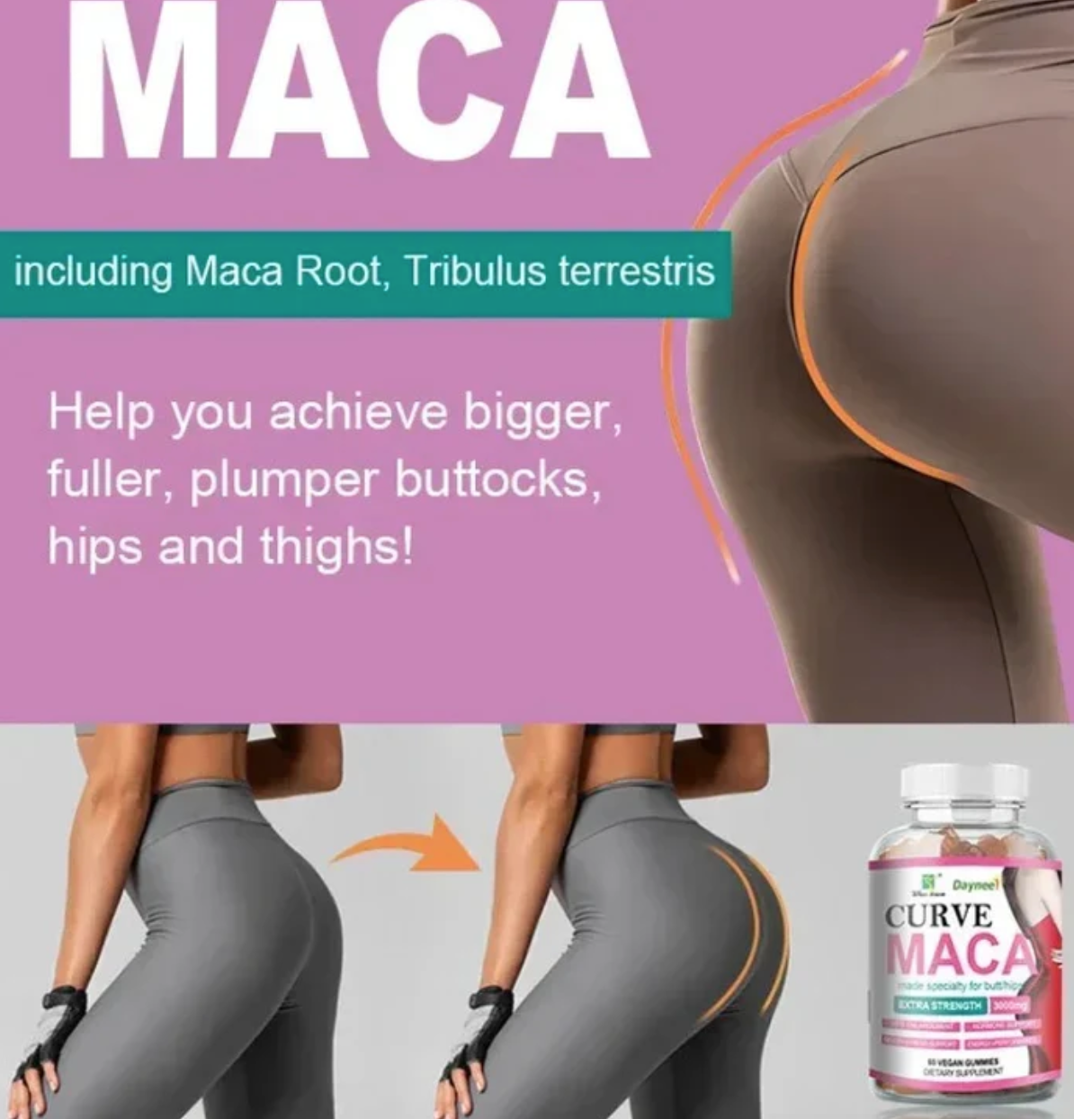 Curve Maca – Hip & Breast Enhancing & Firming Vegan Supplement – Specially Formulated for Hips/Butt