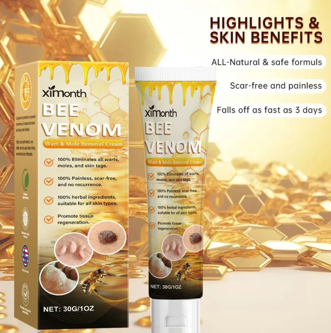 XIMONTH Bee Venom Wart & Mole Removal Cream – Herbal, Painless, Scar-Free Skin Tag Remover