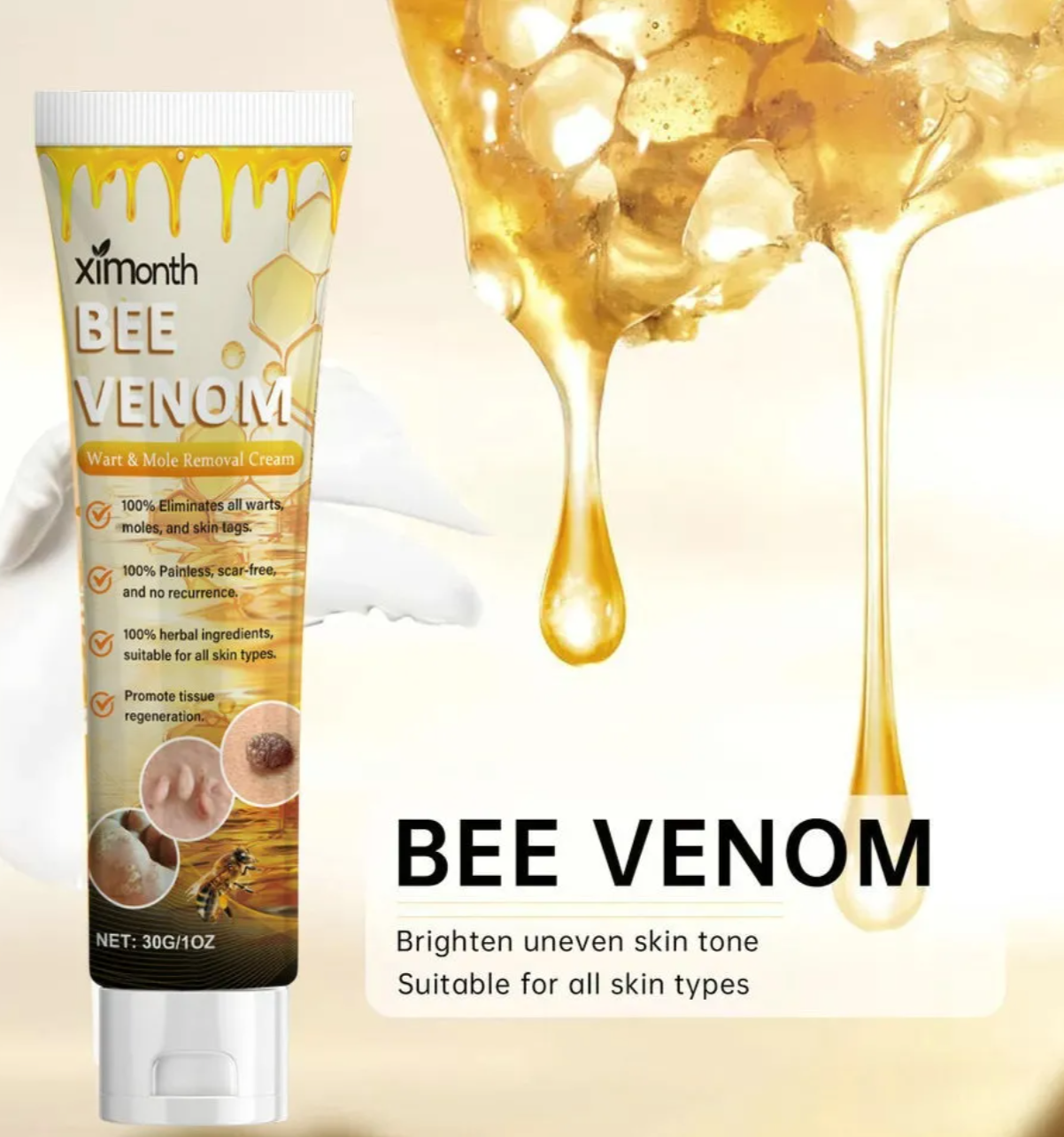 XIMONTH Bee Venom Wart & Mole Removal Cream – Herbal, Painless, Scar-Free Skin Tag Remover