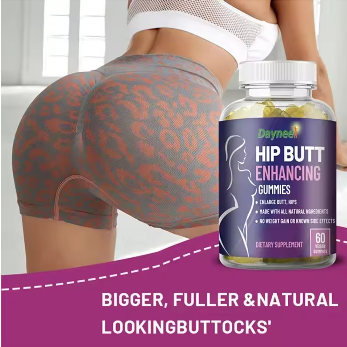 DAYNEE Hip & Butt Enhancing Gummies – Natural Hip & Breast Plumping, Lifting & Firming Vegan Supplement