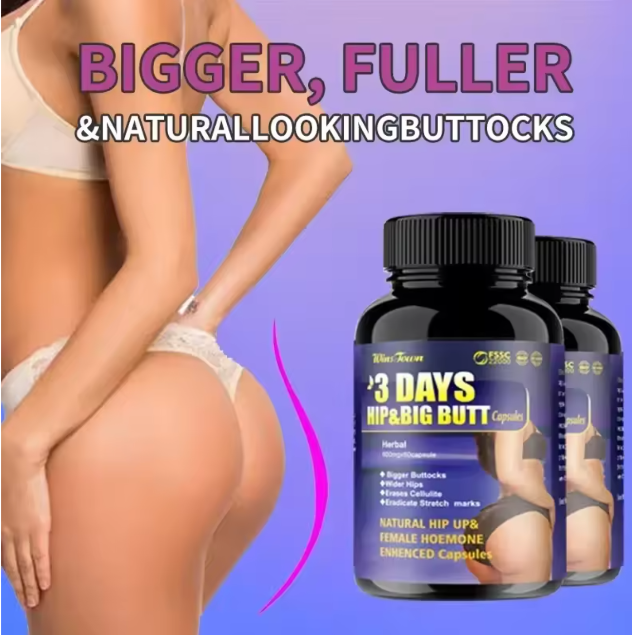 3-day Buttock Capsule Booster Pill - Bigger, Fuller & Natural Looking Buttocks
