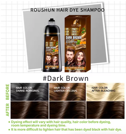 ROUSHUN Brown Hair Color Shampoo for Gray Hair Instant Hair Natural Long Lasting for Men and Women 14.2 Fl.Oz 420ml