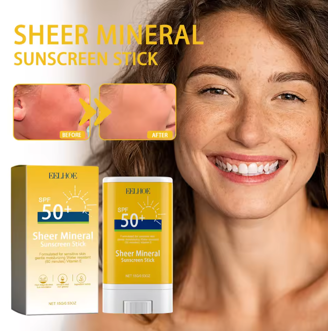 EELHOE UVA/UVB Mineral Protection Hyaluronic Acid Moisturizing Refreshing Oil-Free Stick Sunscreen SPF 50+ Buy 3 Pay For 2