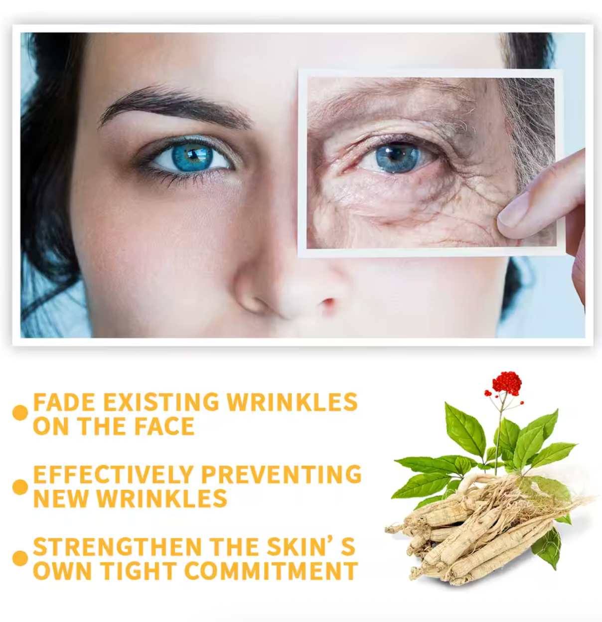 Ginseng Anti Wrinkle Serum, Ginseng Extract Liquid, Ginseng Polypeptide Anti-Ageing Essence, Korean Ginseng Essential Oil Tighten Moisturizing Smooth Skin Reduce Fine Lines