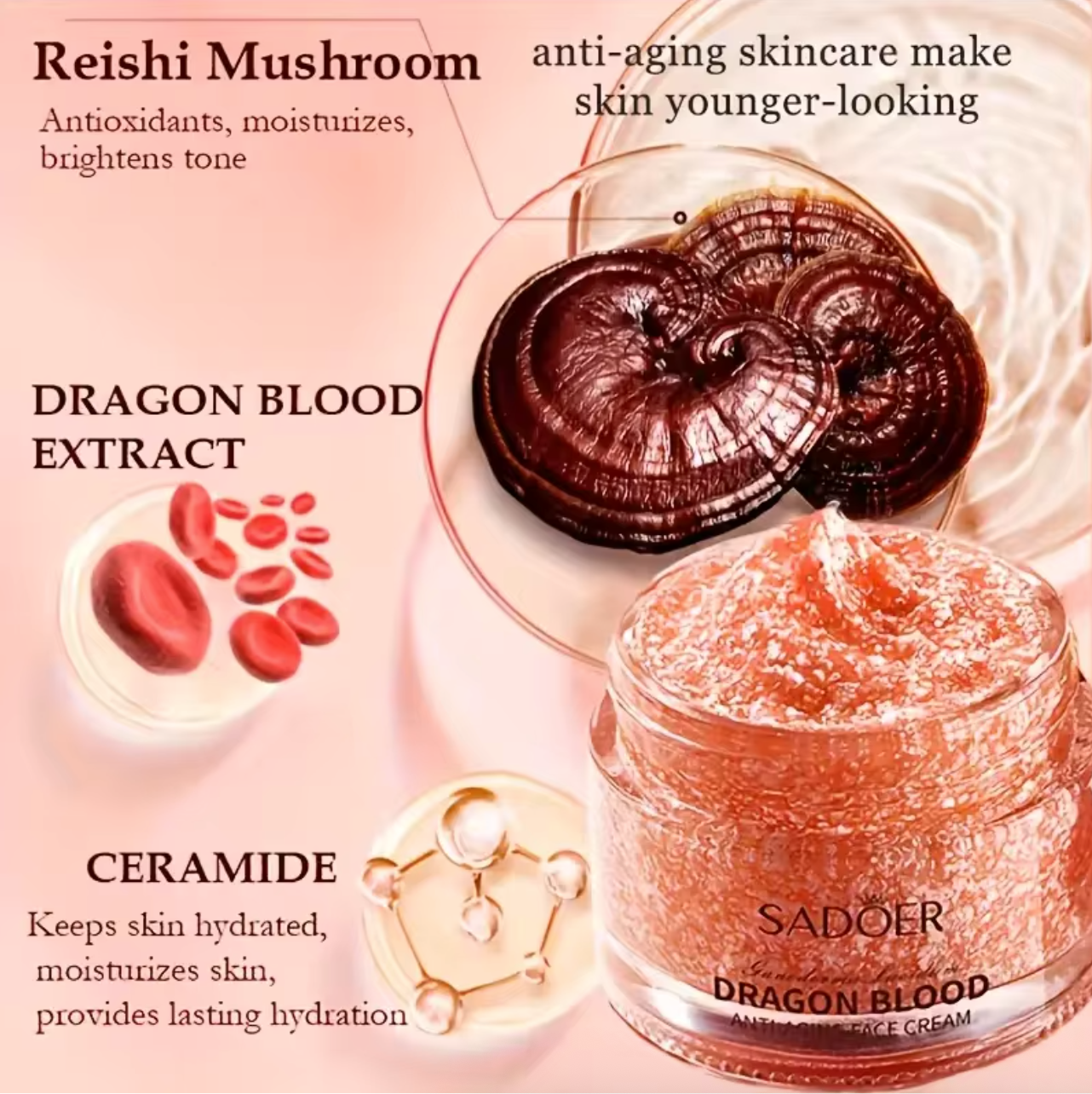 SADOER Ganoderma Lucidum Dragon Blood Anti-Wrinkle Moisturizing Face Cream 50g.