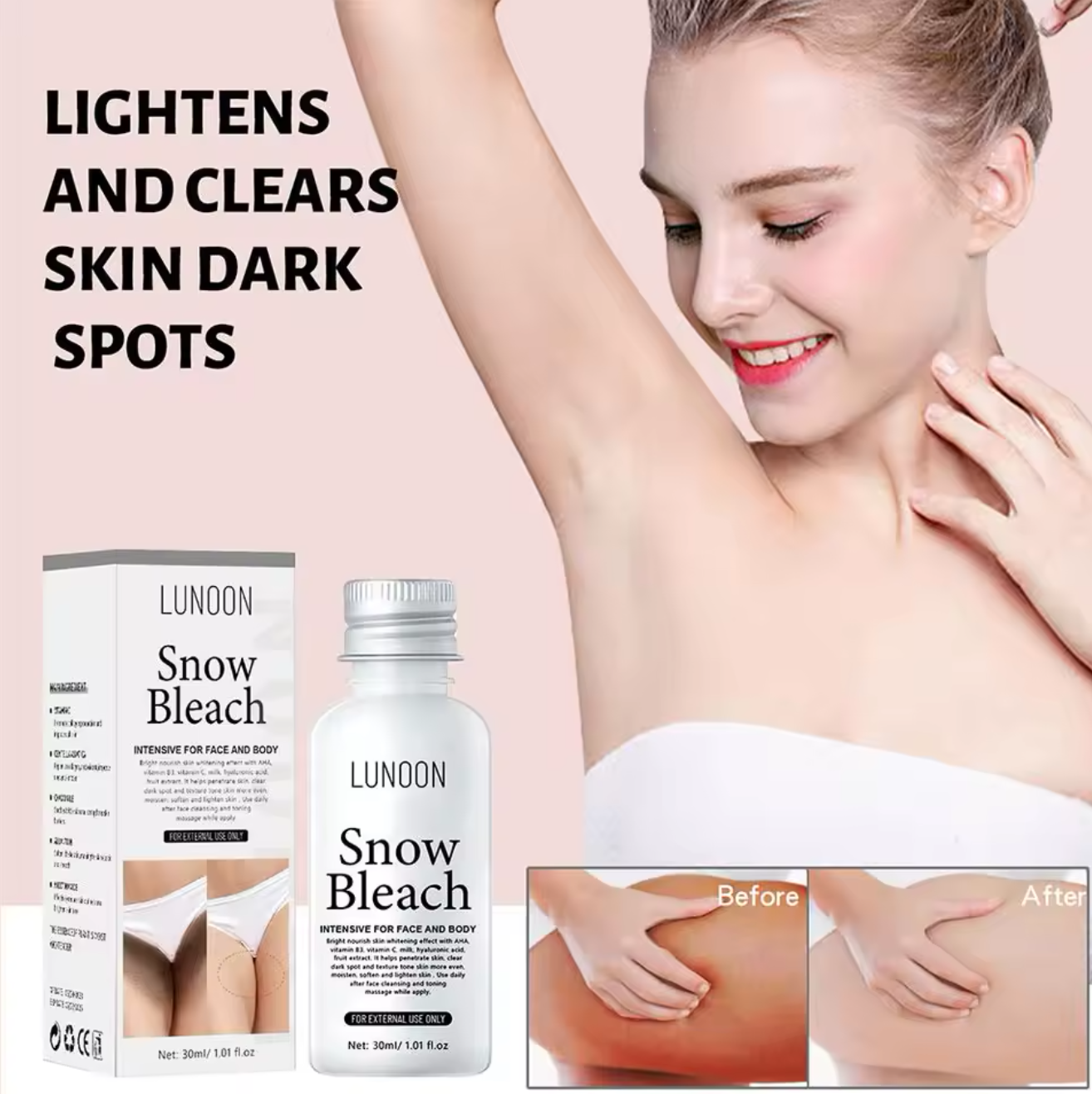 LUNOON Whitening Cream Private Parts Underarm Bleaching Serum Whiten Butt Knee Brighten Inner Thigh Intimate Parts Dark Remove Melanin