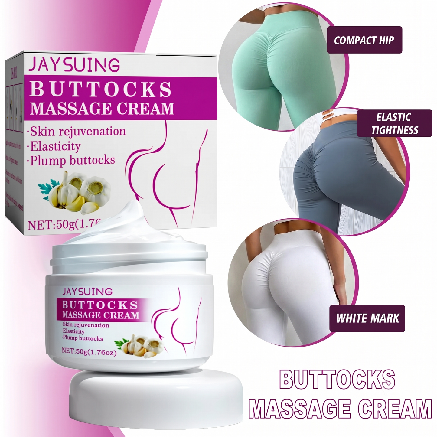 Jaysuing Premium Garlic & Flaxseed Buttocks Massage Cream - Advanced Lower Body Lifting, Booty Plumping & Ultimate Hip Firming Treatment (50g)