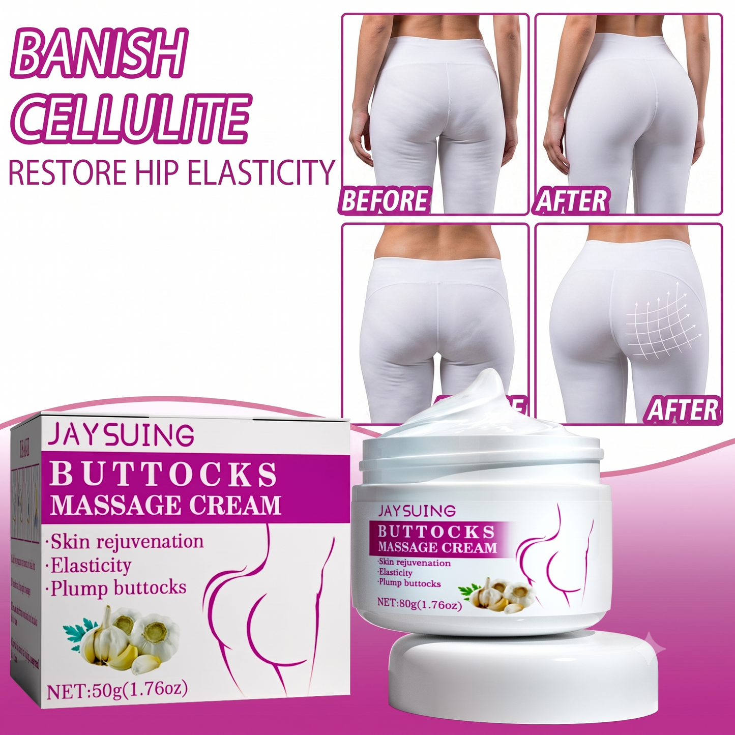 Jaysuing Premium Garlic & Flaxseed Buttocks Massage Cream - Advanced Lower Body Lifting, Booty Plumping & Ultimate Hip Firming Treatment (50g)