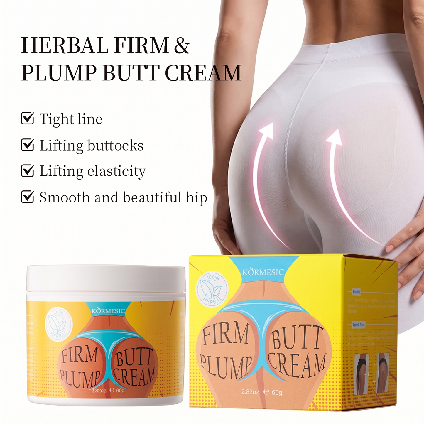 Kormesic Premium Herbal Firm & Plump Butt Cream - Advanced Ginseng, Huangqi & Angelica Lower Body Sculpting, Lifting & Firming Formula (80g)