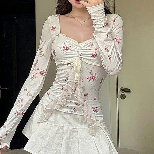 Niche Sexy Low Collar Off-shoulder Long-sleeved Top For Women