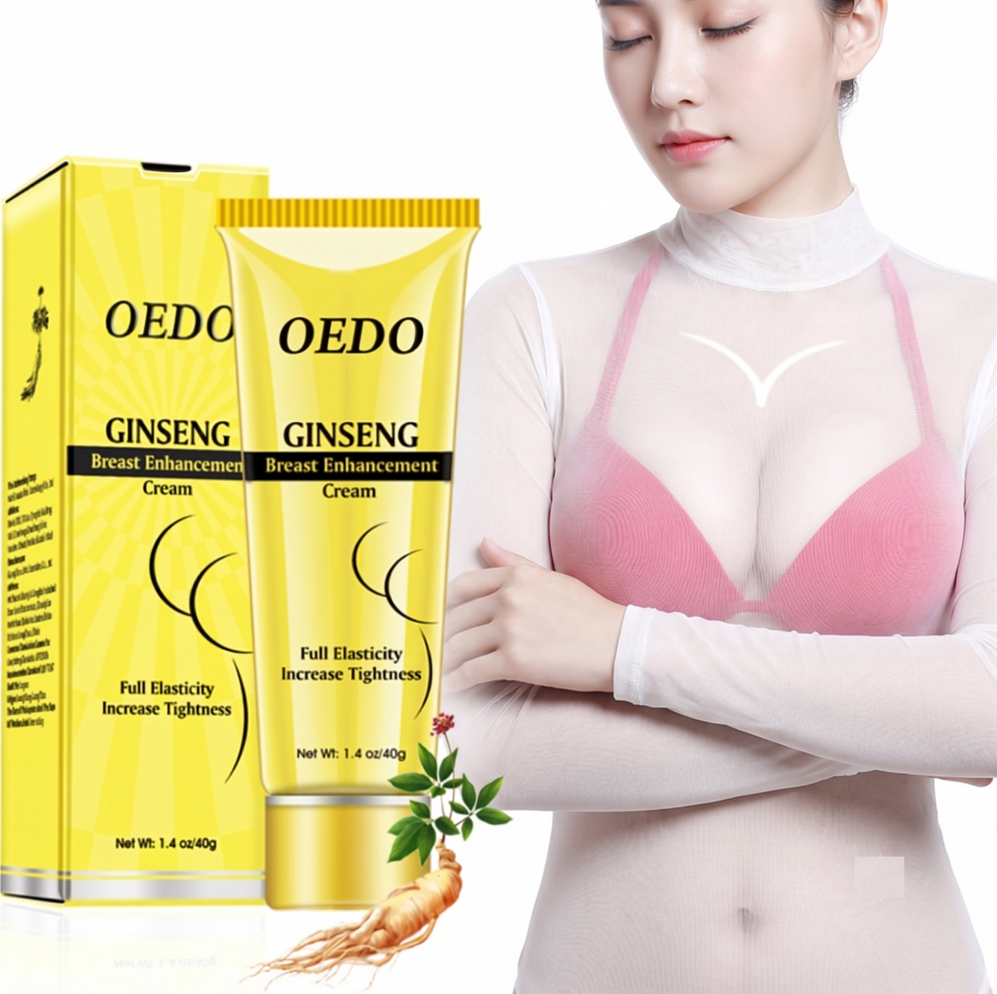 OEDO Ginseng Premium Breast Firming & Volumizing Cream - Natural Botanical Bust Contouring, Elasticity Boosting & Tightening Treatment (40g)
