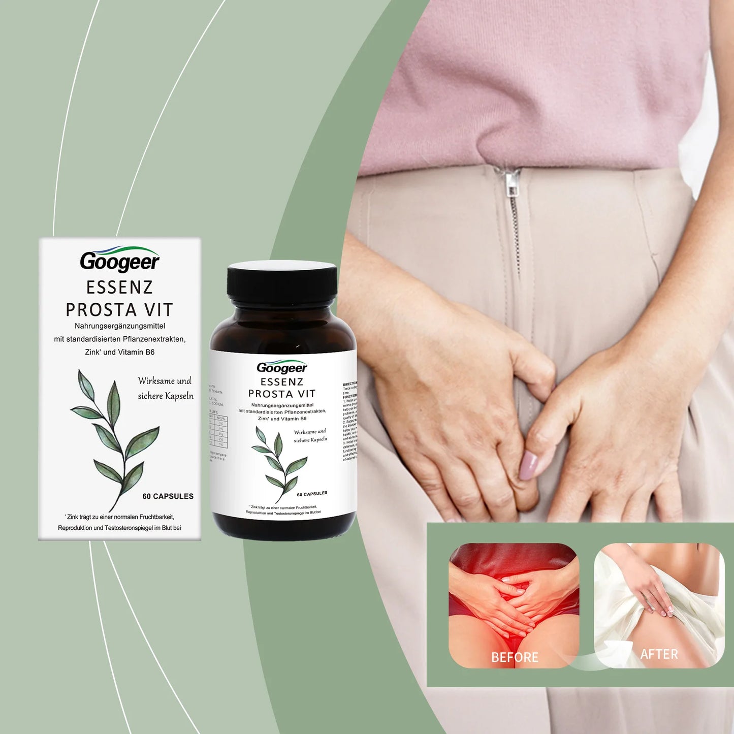 Googeer Prostate & Bladder Care Capsules – Zinc, B6 & Herbal Support for Men (60 Count)