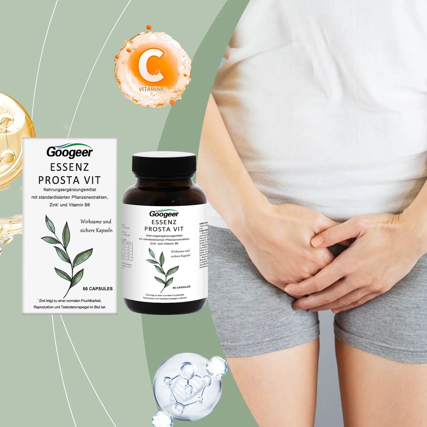 Googeer Prostate & Bladder Care Capsules – Zinc, B6 & Herbal Support for Men (60 Count)