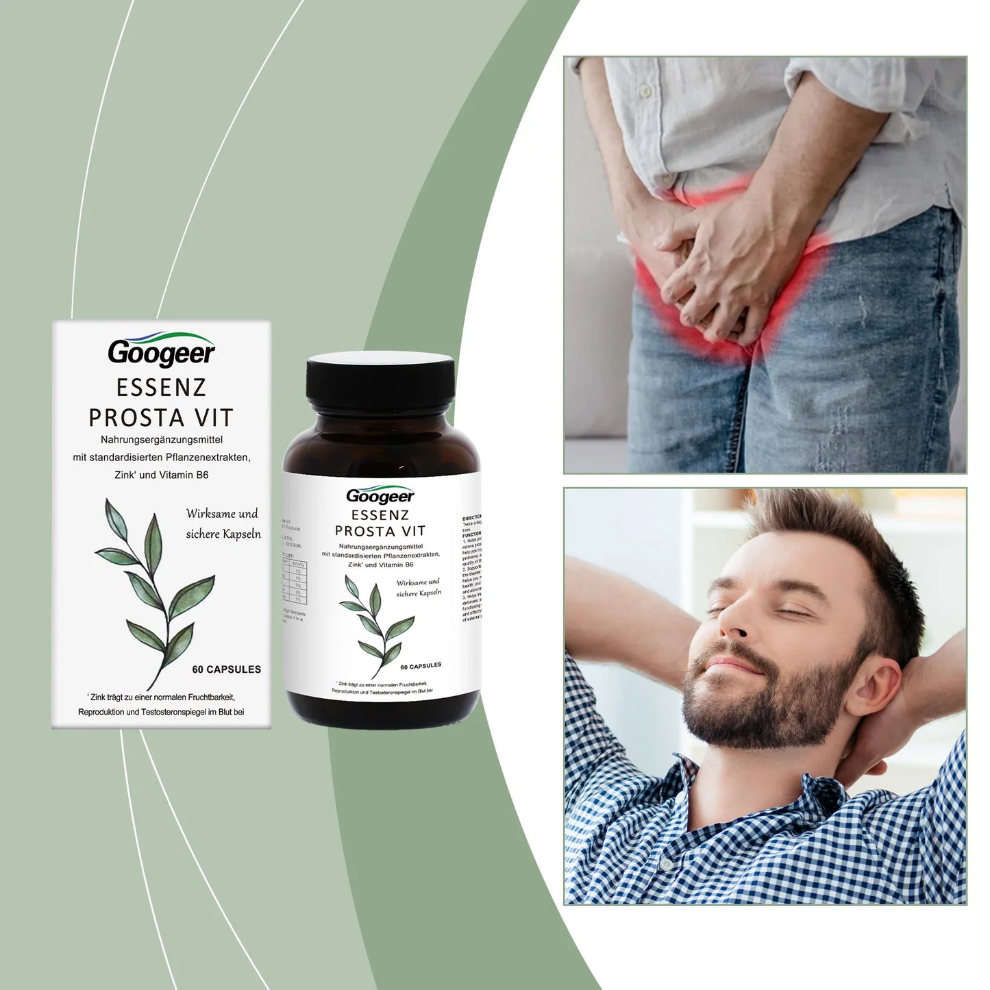 Googeer Prostate & Bladder Care Capsules – Zinc, B6 & Herbal Support for Men (60 Count)