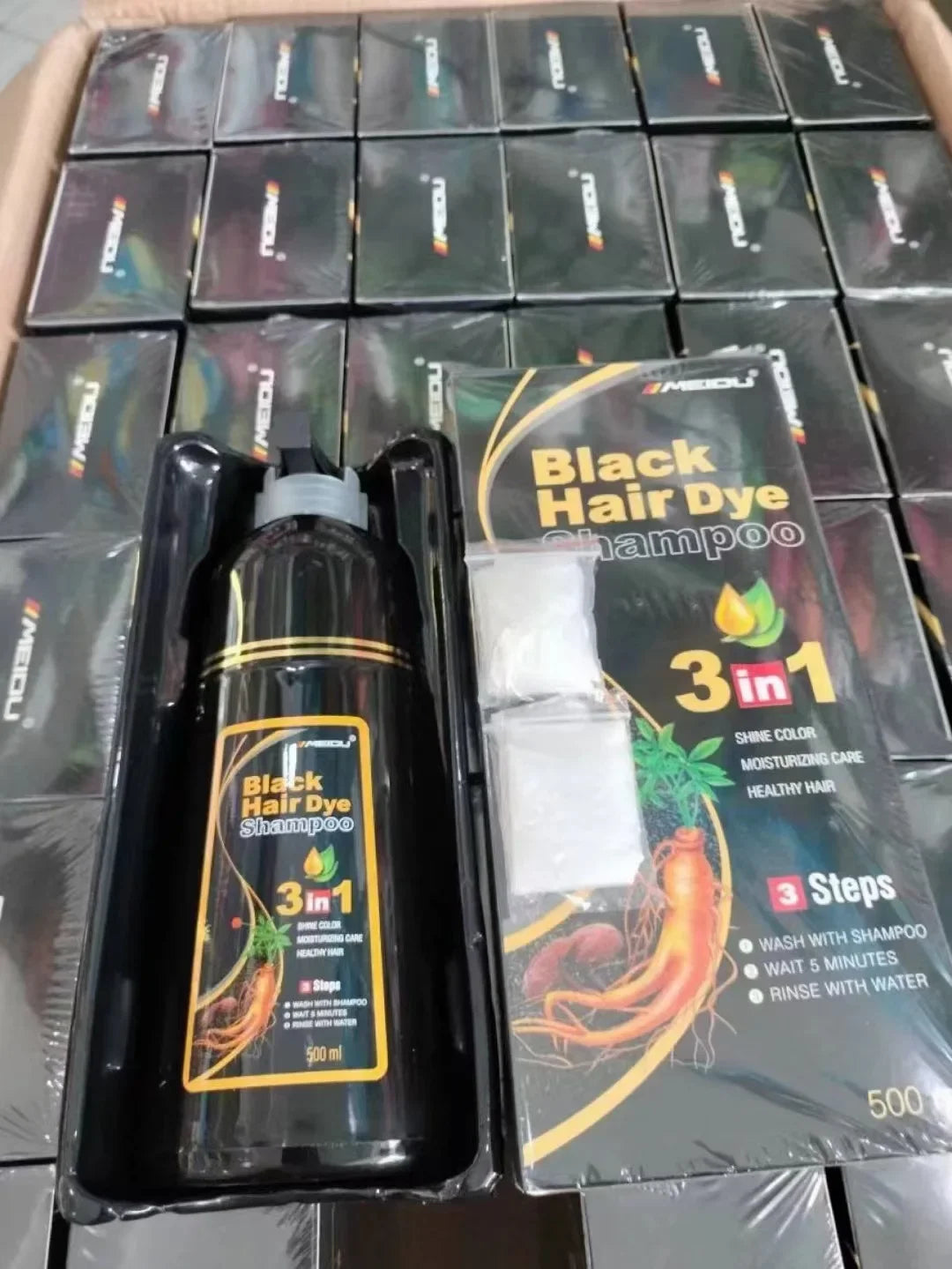 MEIDU 500ml One black hair dye shampoo white to black Dyeing and fixing hair color plant bubble hair dye cream Self dyeing at home