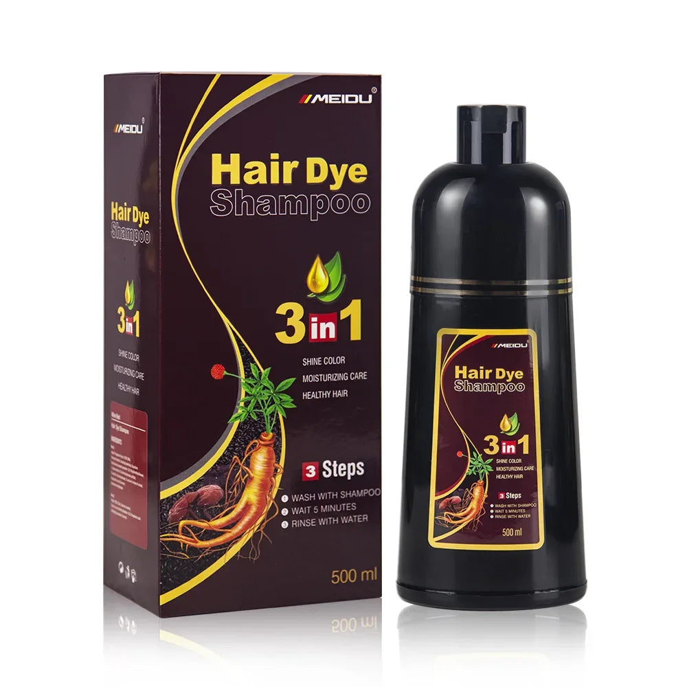 MEIDU 500ml One black hair dye shampoo white to black Dyeing and fixing hair color plant bubble hair dye cream Self dyeing at home