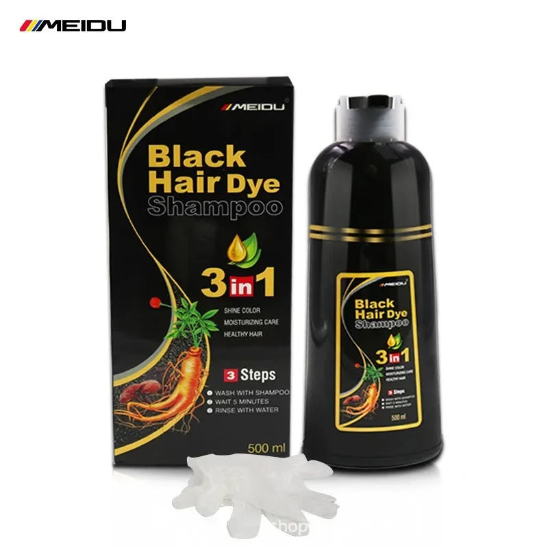 MEIDU 500ml One black hair dye shampoo white to black Dyeing and fixing hair color plant bubble hair dye cream Self dyeing at home