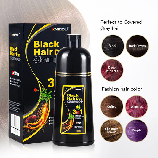 MEIDU 500ml One black hair dye shampoo white to black Dyeing and fixing hair color plant bubble hair dye cream Self dyeing at home