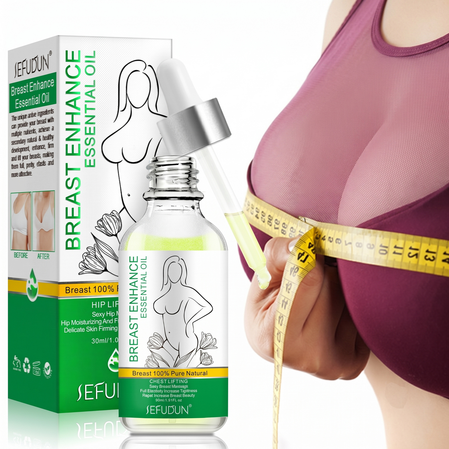 SEFUDUN Premium Breast Enhance Essential Oil - Natural Botanical Jojoba & Fenugreek Bust Contouring, Firming & Elasticity Boosting Treatment (30ml)