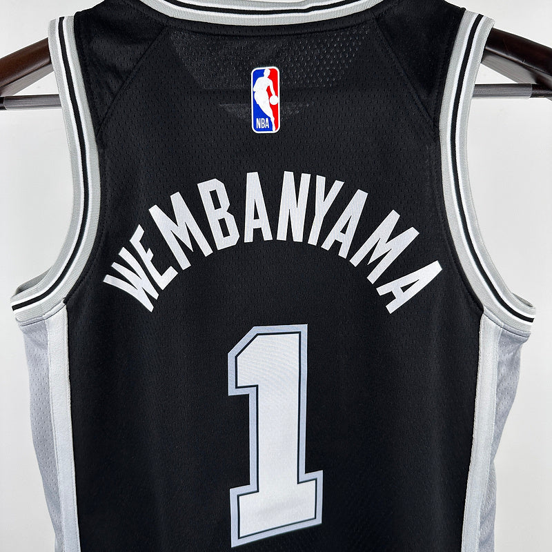 San Antonio Spurs WEMBANYAMA # 1 Black Kids NBA Jersey