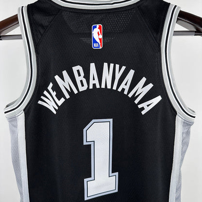 San Antonio Spurs WEMBANYAMA # 1 Black Kids NBA Jersey