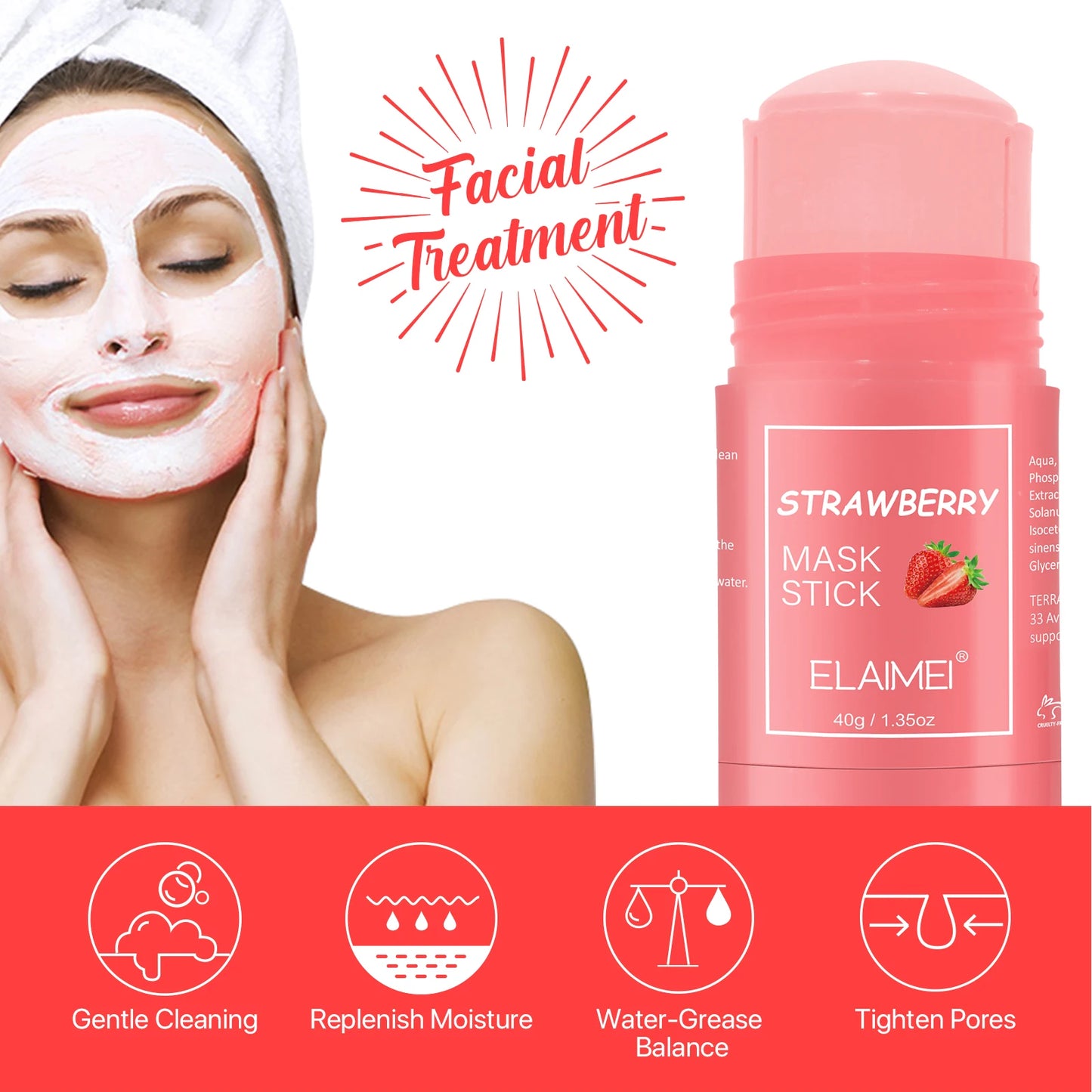 ELEIMEI Eggplant, Hyaluronic Acid, Green Tea, Strawberry, Vitamin C, Coffee Infused Moisturizing and Oil-Control Face Cleansing Mask