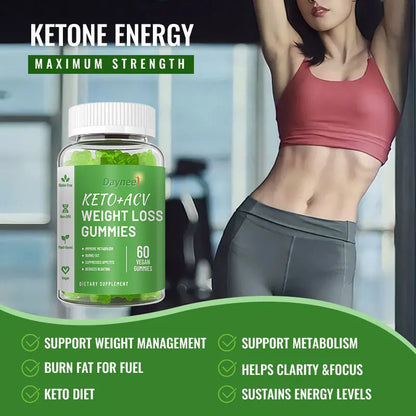 Daynee KETO + ACV Fat Burning Gummies – Vegan Weight Loss & Body Sculpting Supplement with Green Tea & Garcinia (Delicious Berry Flavor)