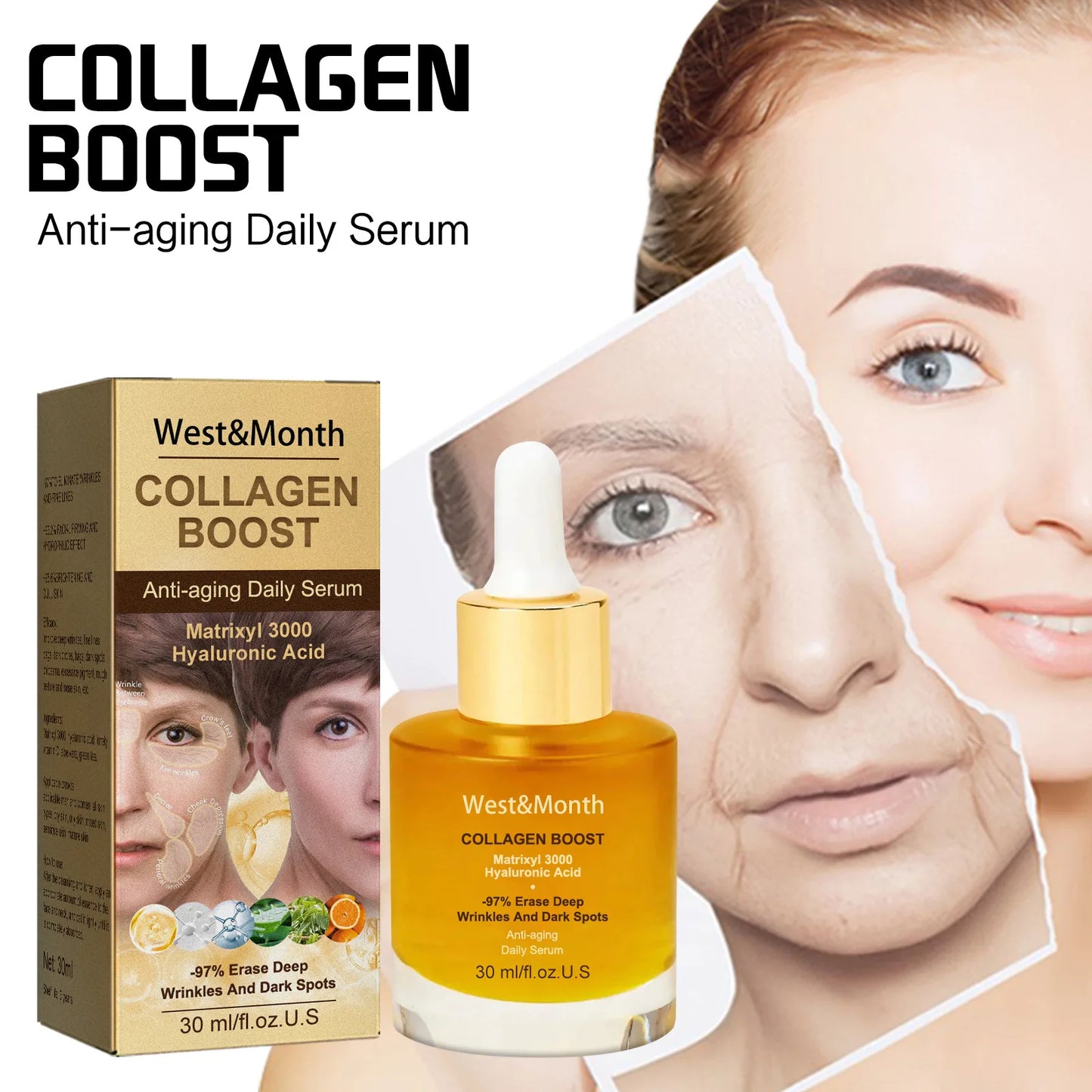 West&Month Collagen Anti Wrinkle Essence To Fade Spots, Repair Skin Barrier, Moisturize And Moisturize