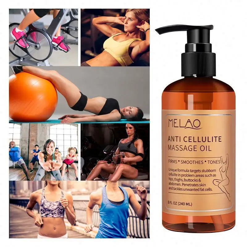 MELAO Anti-Cellulite Massage Oil – Natural Firming & Toning Body Oil with Essential Oils (240ml)
