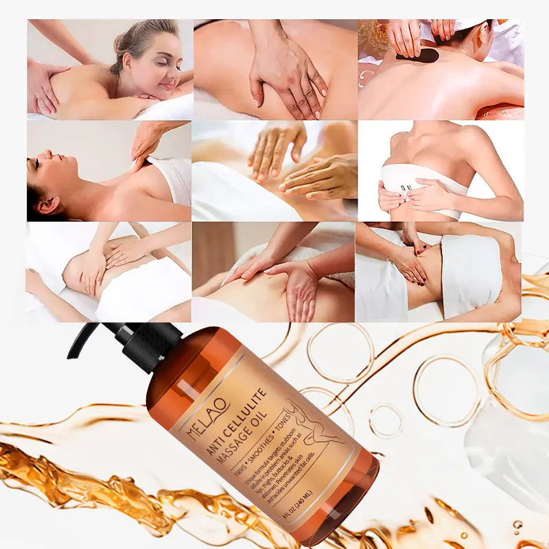 MELAO Anti-Cellulite Massage Oil – Natural Firming & Toning Body Oil with Essential Oils (240ml)