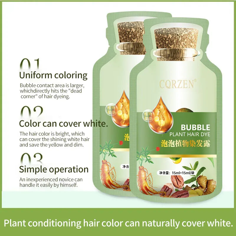 CORZEN Plant Bubble Hair Dye (200ml) – Ammonia-Free, Easy Foam Application, Natural Hair Color