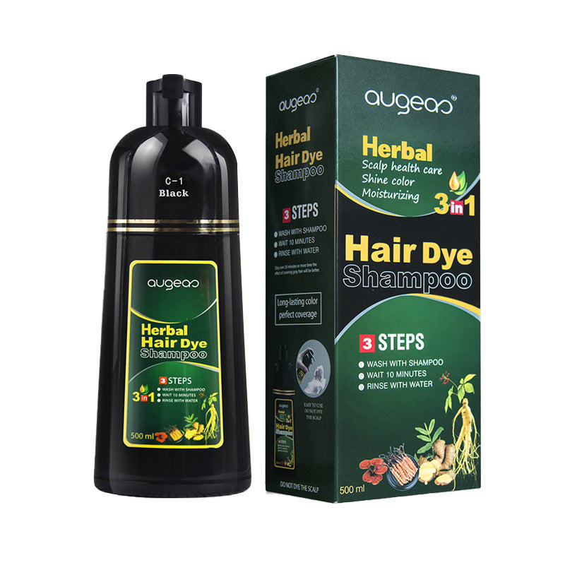 AUGEAU Herbal Hair Dye Shampoo (500ml) – Ammonia-Free, Vegan, Easy Coloring & Nourishing