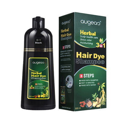 AUGEAU Herbal Hair Dye Shampoo (500ml) – Ammonia-Free, Vegan, Easy Coloring & Nourishing