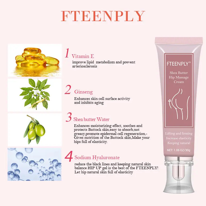 FTEENPLY Sexy Buttock Enlargement, Hip Lift, and Firming Massage Cream 30g