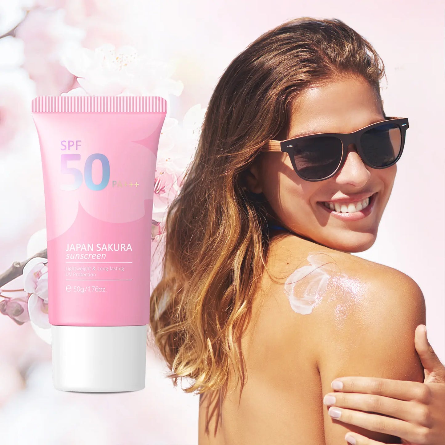 LAIKOU Japanese Sakura Cherry Blossom Moisturizing Whitening Sunscreen 50g, SPF: 50+ and PA+++ - Buy 3 Pay For 2