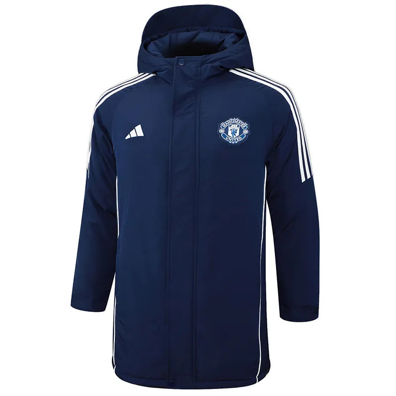 Man United Logo Hooded Windbreaker Fabric Cotton Coat