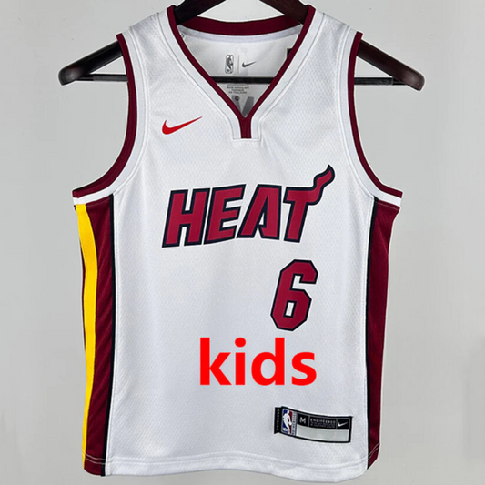 Miami Heat JAMES #6 White Kids NBA Jersey