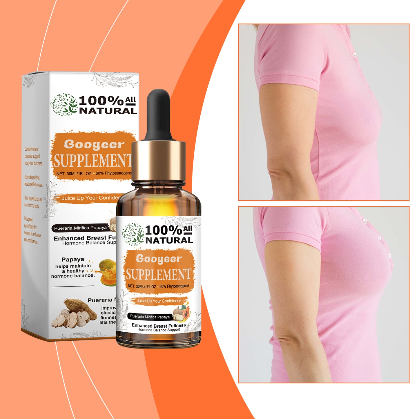 Googeer Pueraria Mirifica Papaya Supplement - Breast Fullness, Skin Health, Boosts Energy Levels, Hormone Balance