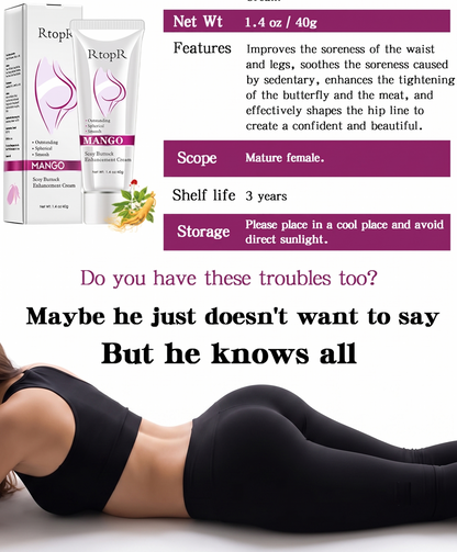 RtopR Premium Mango Sexy Buttock Enhancement Cream - Advanced Active Ginseng & Tocopherol Booty Toning Formula (40g)