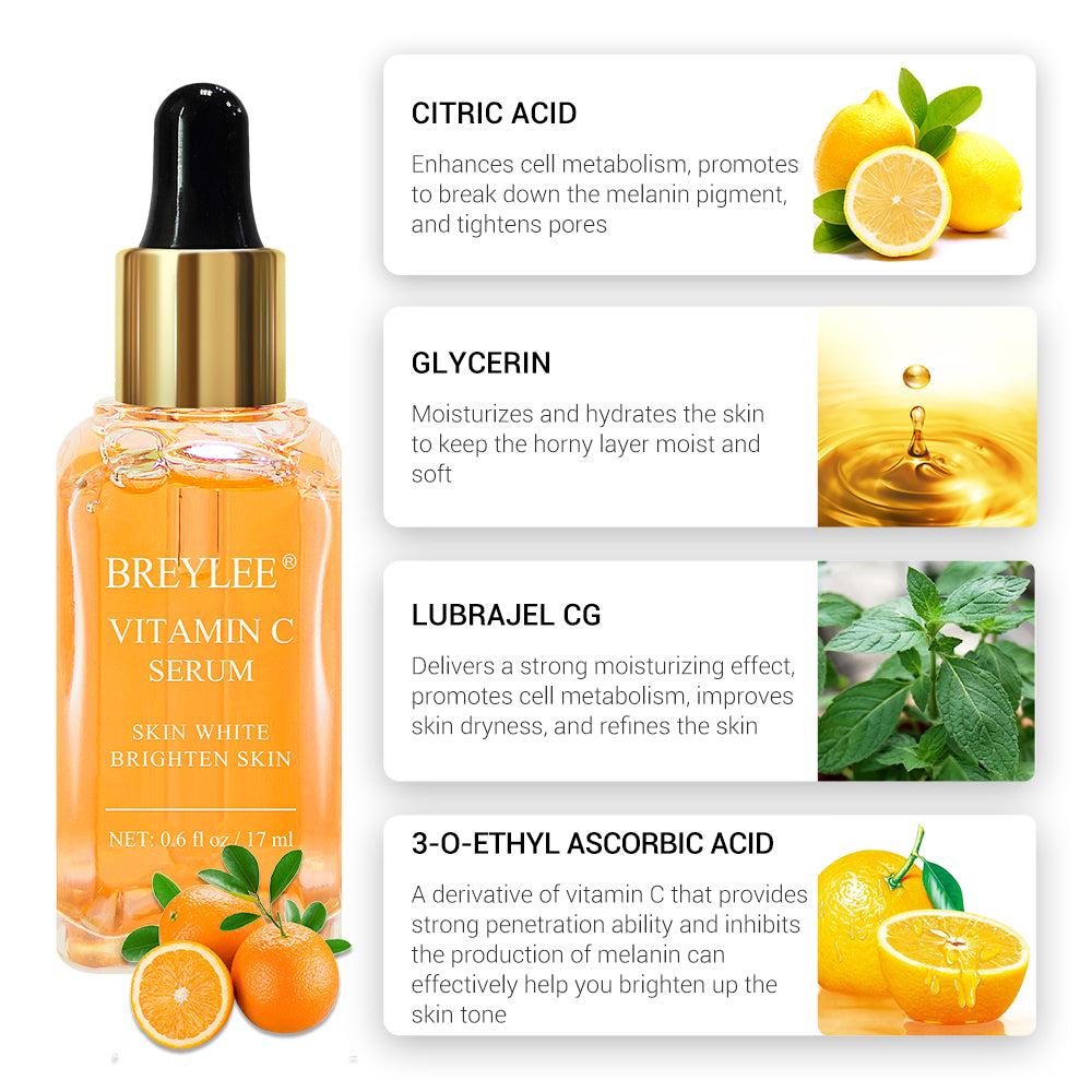 BREYLEE Vitamin C Brightening Face Serum – Dark Spot Remover & Whitening (15ml)- Buy More Pay Less