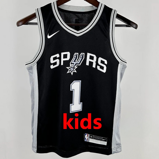 San Antonio Spurs WEMBANYAMA # 1 Black Kids NBA Jersey