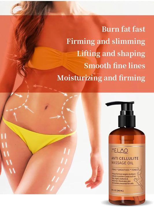 MELAO Anti-Cellulite Massage Oil – Natural Firming & Toning Body Oil with Essential Oils (240ml)